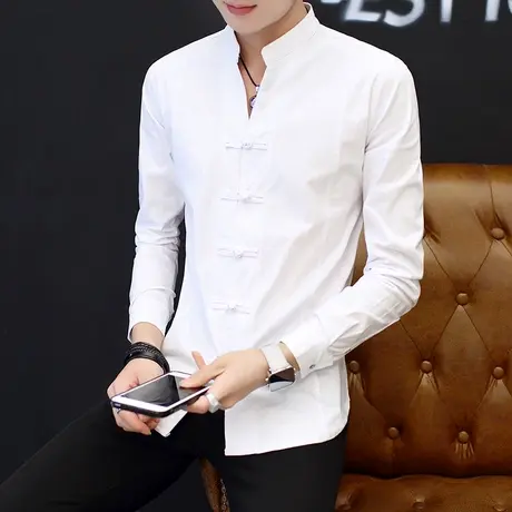 春季男士长袖T恤立领外穿秋衣服韩版时尚潮流打底衫春装修身小衫商品大图