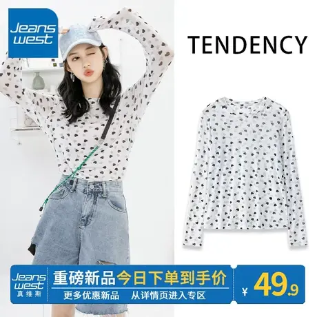 ZR真维斯夏季网纱打底衫女内搭2023新款复古减龄别致女士圆领上衣商品大图