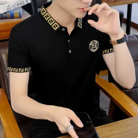 翻领POLO男短袖T恤夏季潮牌休闲修身半袖衬衫领英伦风男装上衣服图片