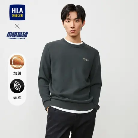HLA/海澜之家麻烦星球联名系列长袖针织衫23秋冬圆领加绒上衣男图片