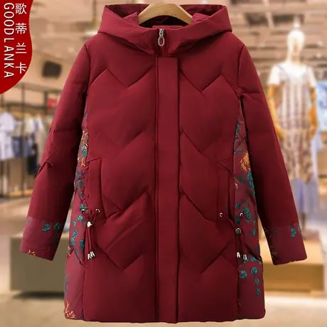 中老年妈妈冬季中长款加厚棉衣女新款时尚民族风大码羽绒棉服外套图片