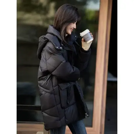 时尚气质棉服2023年冬季新款女百搭宽松韩版连帽不可拆加厚外套图片