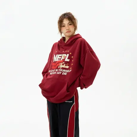 YEP潮牌复古连帽卫衣女2023新款爆款春秋款情侣宽松oversize外套商品大图