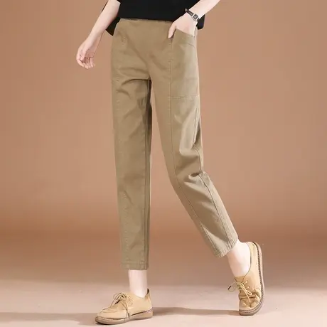 韩潮袭人松紧高腰直筒工装休闲裤女2023秋季新款宽松显瘦哈伦长裤图片