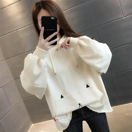 20春季新款连帽卫衣女装长袖宽松纯色慵懒风上衣学生外套oversize图片
