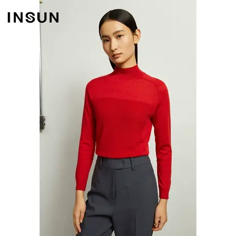 INSUN恩裳奥莱春季纯色打底衫修身羊毛针织衫图片