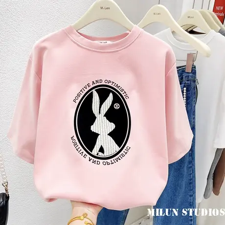 2023早春新款短袖上衣韩国东大门ins兔子磨毛绒加厚T恤打底衫大码图片