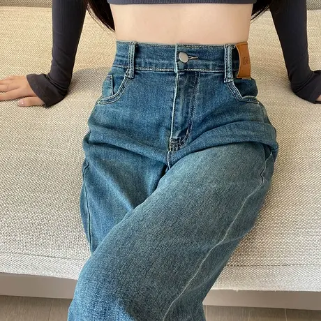 高腰哈伦牛仔裤女春秋2024新款百搭小个子宽松显瘦萝卜老爹裤商品大图