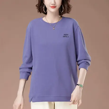 中年妈妈薄款卫衣女春秋季宽松加肥加大码女装洋气百搭显瘦棉上衣商品大图