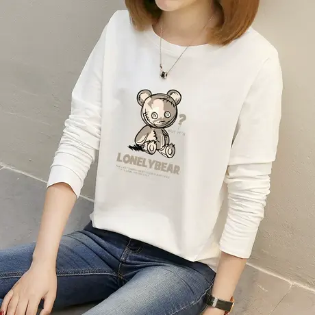 2022年春装新款长袖t恤女字母印花时尚韩版百搭显瘦上衣纯棉体恤图片