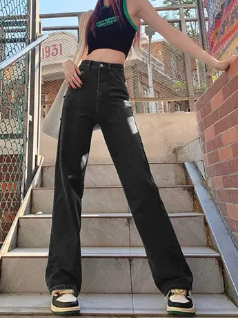 清仓捡漏外贸百搭拖地牛仔裤女新款休闲宽松显瘦直筒阔腿裤潮商品大图