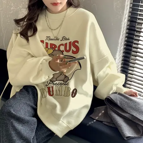 chic早秋外套大码薄款韩版印花圆领卫衣女潮牌ins慵懒风小众上衣商品大图