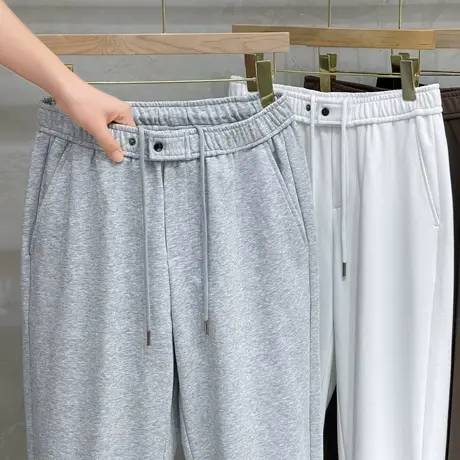 秋季宽松弹力针织斜纹松紧腰束脚卫裤男直筒宽松运动裤男士休闲裤商品大图