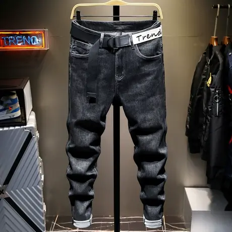 夏季款黑色牛仔裤男直筒宽松男士休闲长裤子男生潮牌修身小脚高端商品大图