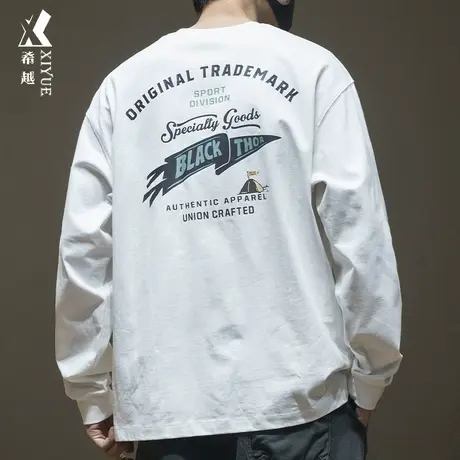 希越260g重磅精梳棉长袖T恤男款2024春秋新品宽松大码胖子打底衫商品大图