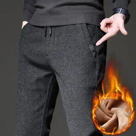 秋冬季加绒男士休闲长裤子毛呢加厚西裤加棉裤保暖外穿羊羔绒冬裤商品大图