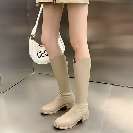 不过膝长靴女2022年秋冬新款小个子骑士粗跟高筒靴百搭长筒瘦瘦靴图片