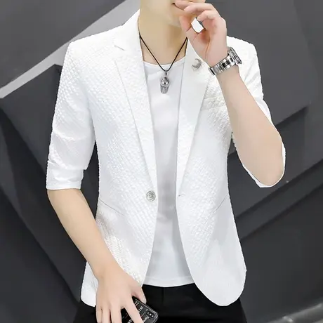 高级感轻奢七分袖西服外套男士潮流痞帅气薄款时尚男装中袖小西装商品大图