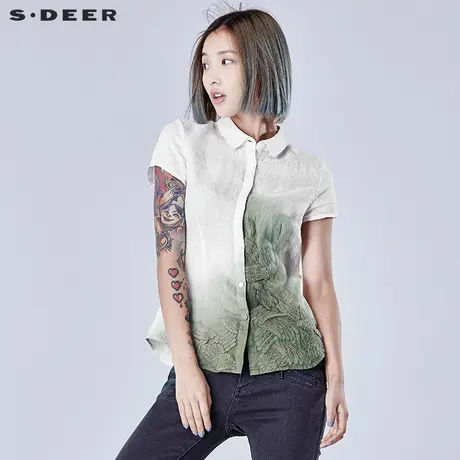 【新品】sdeer圣迪奥女装生命绿调晕染短袖衬衫S16280437图片