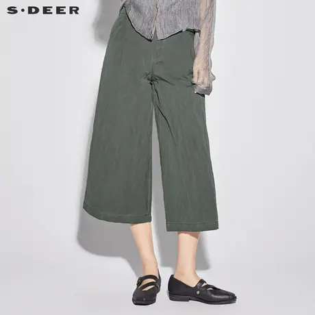 sdeer 圣迪奥女雾感灰休闲口袋阔腿长裤S18280828商品大图
