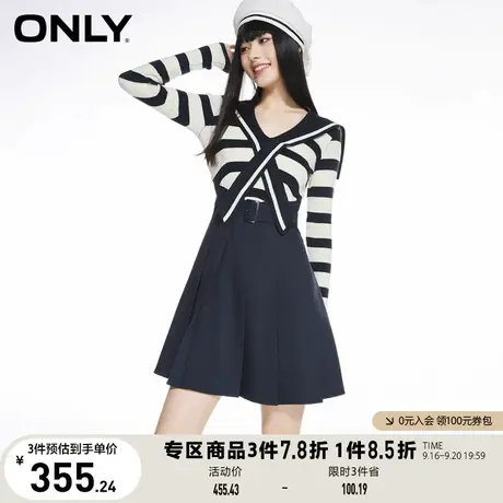 ONLY奥莱夏季新品复古运动收腰显瘦减龄百褶连衣裙女图片