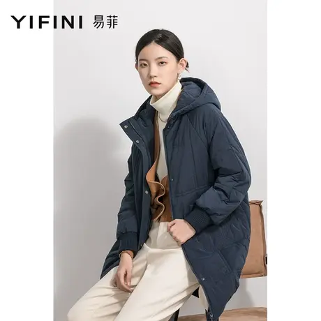 Yifini/易菲中长款宽松棉服女秋冬新款连帽棉外套保暖厚棉衣商品大图