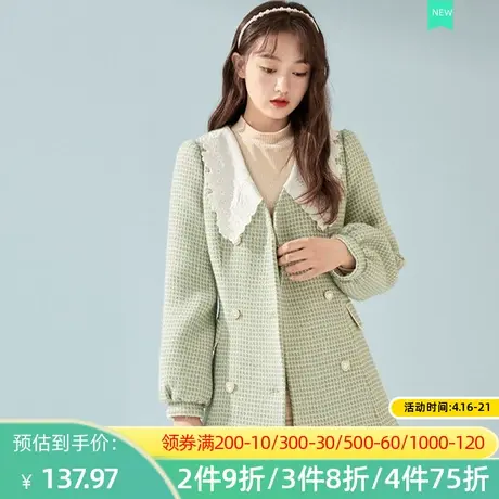 秋水伊人小香风连衣裙2022春季新款宽松娃娃领修身格子裙2A504图片