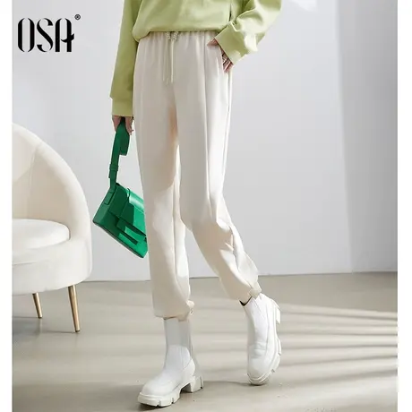 OSA欧莎白色零压空气束脚卫裤女春秋百搭显瘦直筒高腰休闲运动裤图片
