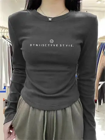 设计感小众正肩德绒打底衫女春秋冬内搭短款上衣保暖加厚修身T恤图片