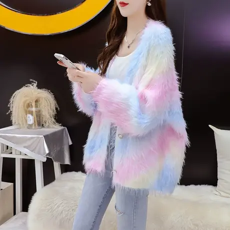 网红扎染毛衣开衫女2024新款春季洋气减龄宽松设计感短款针织外套图片