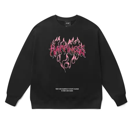 高街美潮情侣装卫衣暗黑火焰爱心做旧男女潮牌vibe风宽松纯棉卫衣图片