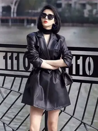 休闲皮衣外套女2024春秋韩版机车服宽松时尚黑色小西装pu夹克风衣图片