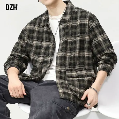 男士衬衣工装格子衬衫男款长袖外套潮牌男2024年春季痞帅纯棉上衣商品大图