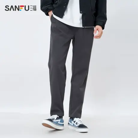 三福2023冬季男士磨毛休闲裤 简约潮流修身橡筋腰长裤男479423商品大图