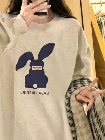 圆领卫衣女春秋薄款韩版宽松小个子oversize慵懒风美式复古上衣潮商品大图