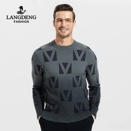 浪登男士圆领毛衣2022秋冬新款中青年时尚弹力保暖针织衫上衣男商品大图