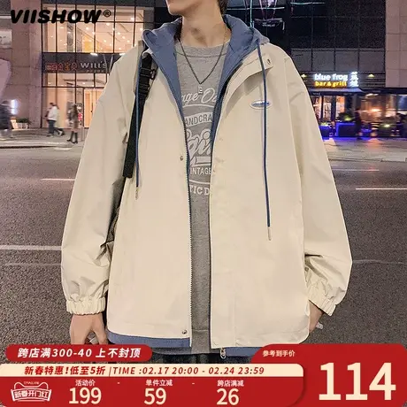 VIISHOW假两件外套男士2024新款春潮牌休闲青少年连帽冲锋夹克男商品大图