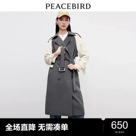 【商场同款】太平鸟女装2023秋季新款拼色插肩袖风衣A1BED3401图片