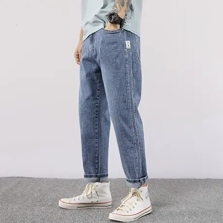 大码九分裤男牛仔裤秋冬季弹力高腰宽松直筒浅色加肥加大码肥佬图片