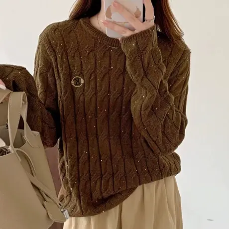 春装2024新款女装时尚洋气爆款亮片针织衫软糯内搭毛衣打底衫上衣商品大图