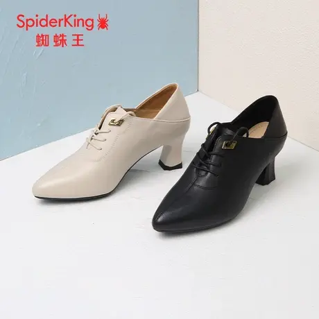 SPIDER KING/蜘蛛王女单鞋真皮2023秋商场新款女窝窝通勤系带粗跟商品大图