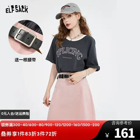 【商场同款】妖精的口袋假两件T恤连衣裙女2023夏新款设计感裙子图片