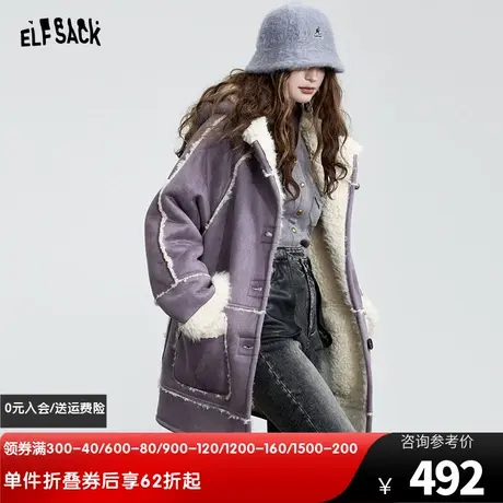 妖精的口袋撞色加厚棉服女2023冬季新款小个子复古设计感保暖棉衣图片