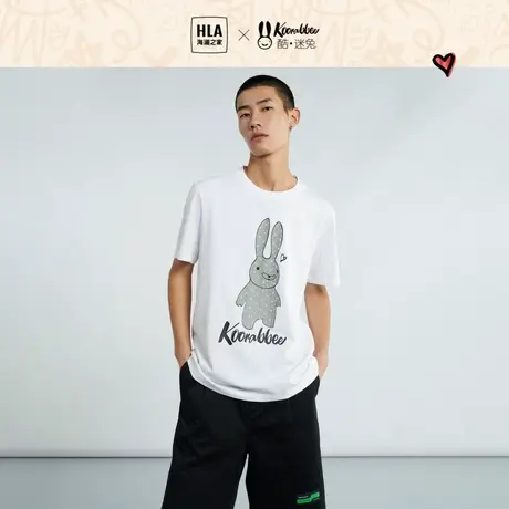 HLA/海澜之家酷迷兔联名短袖T恤23春夏新印花圆领宽松套头上衣男图片