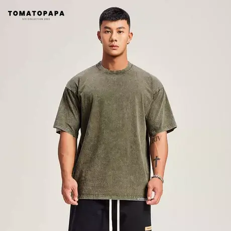 TOMATOPAPA原创夏季短袖t恤男美式高街潮牌宽松百搭健身水洗短袖商品大图