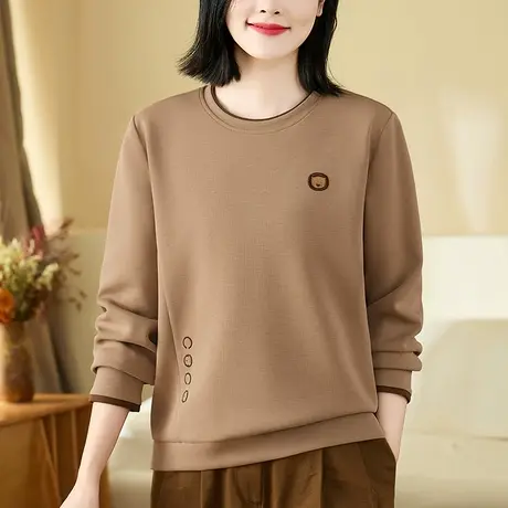 宽松圆领卫衣女春秋2023年新款时尚洋气中年妈妈装上衣长袖外套潮图片