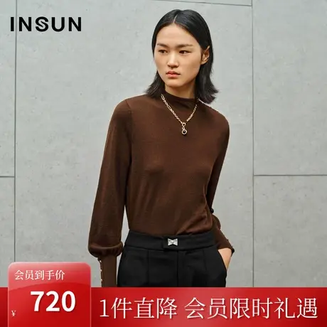 恩裳2023秋季新款高雅法式V领澳羊毛亲肤舒适垂感针织衫商品大图