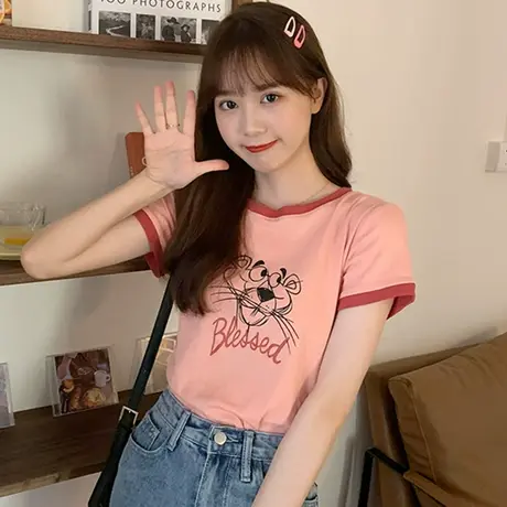 网红短袖t恤女夏2020韩版宽松原宿风ins超火短款露脐高腰上衣服潮商品大图