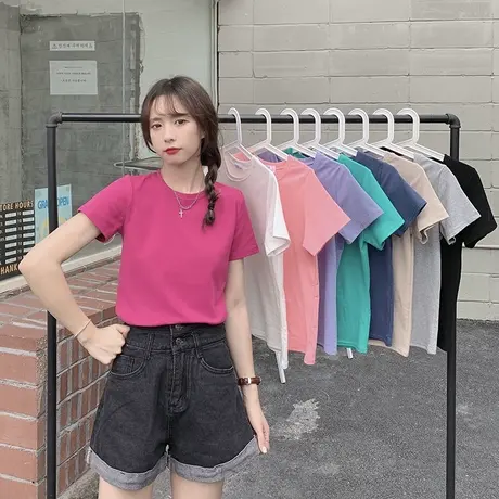正肩t恤女装白色2023新款夏季短袖内搭纯色上衣服学生打底衫ins潮图片