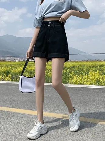 清仓捡漏牛仔短裤女夏薄款2023年新款高腰显瘦宽松a字阔腿热裤子图片